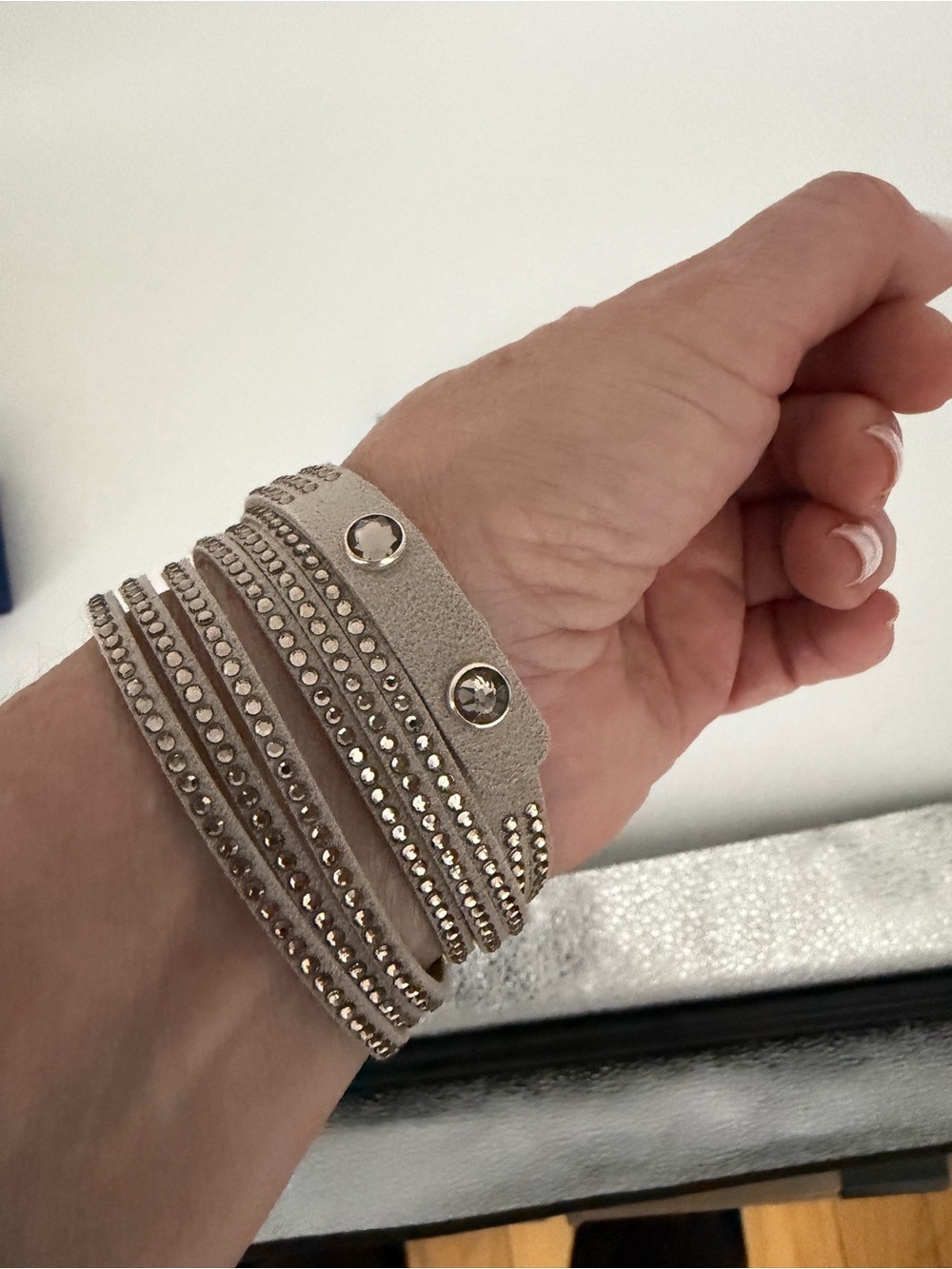 Touchstone Crystal by Swarovski Silver-Tone Multi-Row Wrap Bracelet color Greige